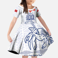 Queen Salote College 100 Years Anniversary Personalized Family Matching Off The Shoulder Long Sleeve Dress and Hawaiian Shirt Tonga QSC White LT7 Daughter's Dress White - Polynesian Pride