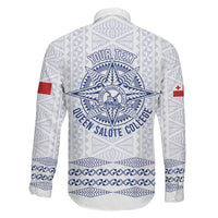 Queen Salote College 100 Years Anniversary Personalized Family Matching Off The Shoulder Long Sleeve Dress and Hawaiian Shirt Tonga QSC White LT7 - Polynesian Pride