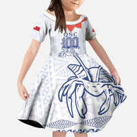 Queen Salote College 100 Years Anniversary Personalized Family Matching Off Shoulder Maxi Dress and Hawaiian Shirt Tonga QSC White - Polynesian Pride