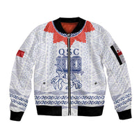 Queen Salote College 100 Years Anniversary Personalized Sleeve Zip Bomber Jacket Tonga QSC White - Polynesian Pride