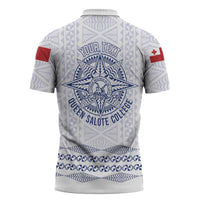 Queen Salote College 100 Years Anniversary Personalized Zipper Polo Shirt Tonga QSC White LT7 - Polynesian Pride