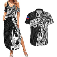 Personalised Philippines Couples Matching Summer Maxi Dress and Hawaiian Shirt Tribal Sun LT7 Black - Polynesian Pride
