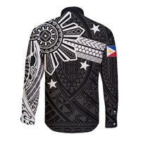 Personalised Philippines Long Sleeve Button Shirt Tribal Sun LT7 - Polynesian Pride