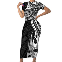 Personalised Philippines Short Sleeve Bodycon Dress Tribal Sun LT7 Long Dress Black - Polynesian Pride