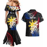 Personalised Philippines Tribal Couples Matching Mermaid Dress and Hawaiian Shirt Mix Plumeria - Flag Colors LT7 - Polynesian Pride