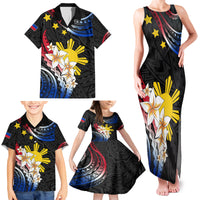 Personalised Philippines Tribal Family Matching Tank Maxi Dress and Hawaiian Shirt Mix Plumeria - Flag Colors LT7 - Polynesian Pride