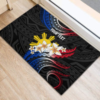Personalised Philippines Tribal Rubber Doormat Mix Plumeria - Flag Colors LT7 - Polynesian Pride