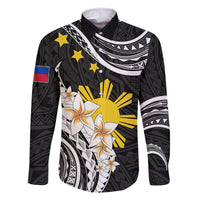 Personalised Philippines Tribal Family Matching Long Sleeve Bodycon Dress and Hawaiian Shirt Mix Plumeria LT7 Dad's Shirt - Long Sleeve Black - Polynesian Pride