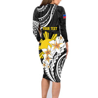 Personalised Philippines Tribal Family Matching Long Sleeve Bodycon Dress and Hawaiian Shirt Mix Plumeria LT7 - Polynesian Pride