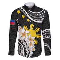 Personalised Philippines Tribal Family Matching Puletasi Dress and Hawaiian Shirt Mix Plumeria LT7 Dad's Shirt - Long Sleeve Black - Polynesian Pride