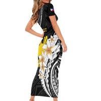Personalised Philippines Tribal Short Sleeve Bodycon Dress Mix Plumeria LT7 - Polynesian Pride