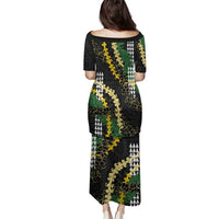 Hawaii Aloha Kakau Family Matching Puletasi and Hawaiian Shirt Puakenikeni and Maile Lei Twist