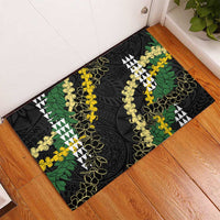 Hawaii Aloha Kakau Rubber Doormat Puakenikeni and Maile Lei Twist