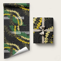 Hawaii Aloha Kakau Wrapping Paper Puakenikeni and Maile Lei Twist LT7 58" × 23" Black - Polynesian Pride