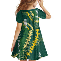 Hawaii Aloha Kakau Family Matching Off Shoulder Maxi Dress and Hawaiian Shirt Green Puakenikeni and Maile Lei Twist