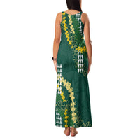 Hawaii Aloha Kakau Family Matching Tank Maxi Dress and Hawaiian Shirt Green Puakenikeni and Maile Lei Twist