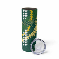 Hawaii Aloha Kakau Skinny Tumbler Green Puakenikeni and Maile Lei Twist