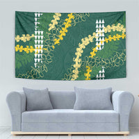 Hawaii Aloha Kakau Tapestry Green Puakenikeni and Maile Lei Twist