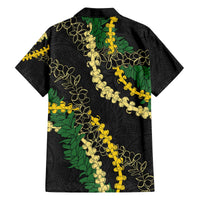 Hawaii Puakenikeni - Maile Lei Family Matching Off The Shoulder Long Sleeve Dress and Hawaiian Shirt Obsidian Black