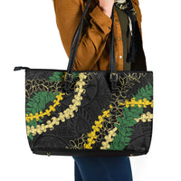 Hawaii Puakenikeni - Maile Lei Leather Tote Bag Obsidian Black