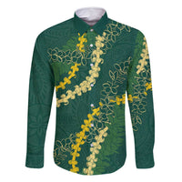 Hawaii Puakenikeni - Maile Lei Family Matching Long Sleeve Bodycon Dress and Hawaiian Shirt Sage Green