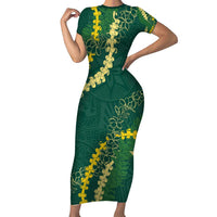 Hawaii Puakenikeni - Maile Lei Family Matching Short Sleeve Bodycon Dress and Hawaiian Shirt Sage Green