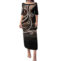 Samoa Siapo Classic Motif Puletasi Manuia le tutoatasi o Samoa Independence Black Style LT7 Long Dress Black - Polynesian Pride