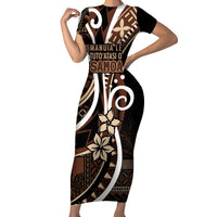 Samoa Siapo Classic Motif Short Sleeve Bodycon Dress Manuia le tutoatasi o Samoa Independence Black Style LT7 Long Dress Black - Polynesian Pride
