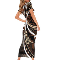 Samoa Siapo Classic Motif Short Sleeve Bodycon Dress Manuia le tutoatasi o Samoa Independence Black Style LT7 - Polynesian Pride