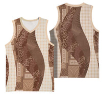 Polynesian Tribal Pattern Patchwork Picturesque Basketball Jersey Mocha LT7 - Polynesian Pride