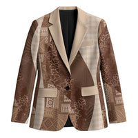 Polynesian Tribal Pattern Patchwork Picturesque Blazer Mocha