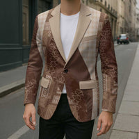 Polynesian Tribal Pattern Patchwork Picturesque Blazer Mocha
