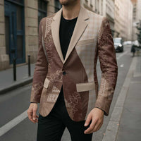 Polynesian Tribal Pattern Patchwork Picturesque Blazer Mocha