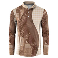 Polynesian Tribal Pattern Patchwork Picturesque Button Sweatshirt Mocha