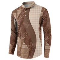 Polynesian Tribal Pattern Patchwork Picturesque Button Sweatshirt Mocha