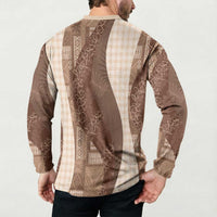 Polynesian Tribal Pattern Patchwork Picturesque Button Sweatshirt Mocha