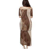 Polynesian Tribal Pattern Patchwork Picturesque Family Matching Puletasi and Hawaiian Shirt Mocha