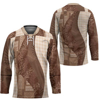 Polynesian Tribal Pattern Patchwork Picturesque Hockey Jersey Mocha LT7 - Polynesian Pride