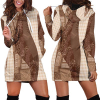 Polynesian Tribal Pattern Patchwork Picturesque Hoodie Dress Mocha