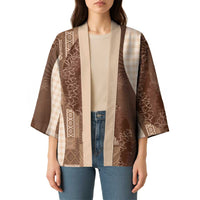 Polynesian Tribal Pattern Patchwork Picturesque Kimono Mocha