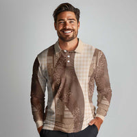 Polynesian Tribal Pattern Patchwork Picturesque Long Sleeve Polo Shirt Mocha
