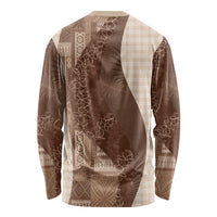 Polynesian Tribal Pattern Patchwork Picturesque Long Sleeve Shirt Mocha