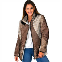 Polynesian Tribal Pattern Patchwork Picturesque Padded Jacket Mocha