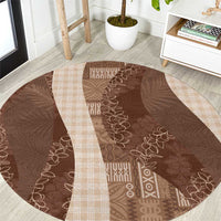 Polynesian Tribal Pattern Patchwork Picturesque Round Carpet Mocha