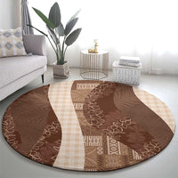 Polynesian Tribal Pattern Patchwork Picturesque Round Carpet Mocha