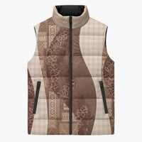 Polynesian Tribal Pattern Patchwork Picturesque Sleeveless Puffer Jacket Mocha