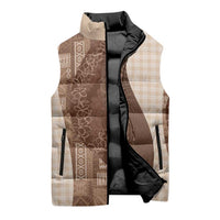 Polynesian Tribal Pattern Patchwork Picturesque Sleeveless Puffer Jacket Mocha