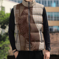 Polynesian Tribal Pattern Patchwork Picturesque Sleeveless Puffer Jacket Mocha