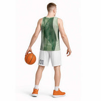 Polynesian Tribal Pattern Patchwork Picturesque Basketball Jersey Sage Green