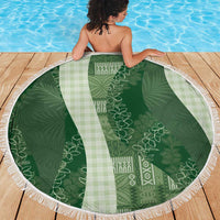 Polynesian Tribal Pattern Patchwork Picturesque Beach Blanket Sage Green